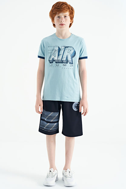 Navy Blue Printed Detailed Laced Standard Fit Boys Shorts - 11125