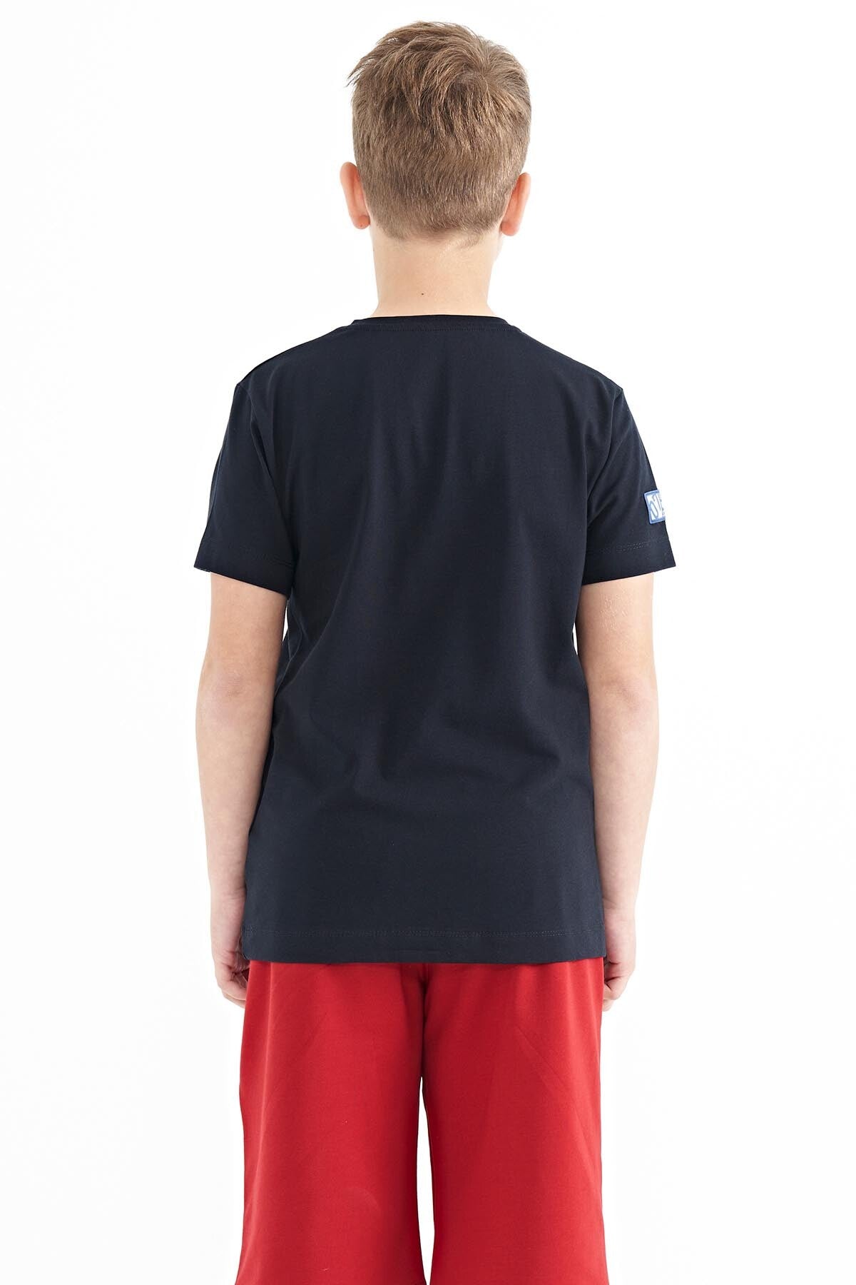 Navy Blue Printed Detailed O Collar Standard Fit Boys T-Shirt - 11104