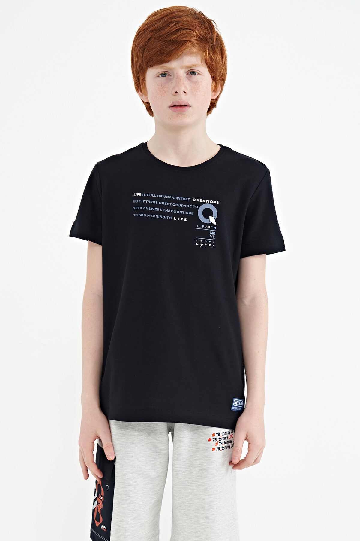 Navy Blue Print Detailed O Collar Standard Fit Boys T-Shirt - 11145