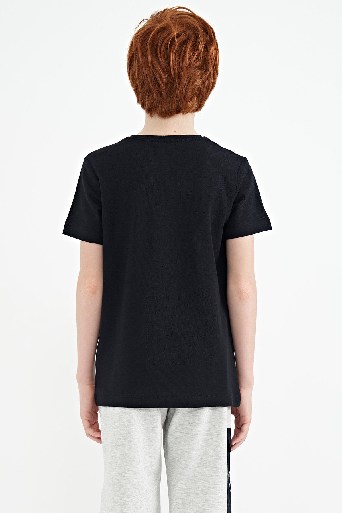Navy Blue Print Detailed O Collar Standard Fit Boys T-Shirt - 11145