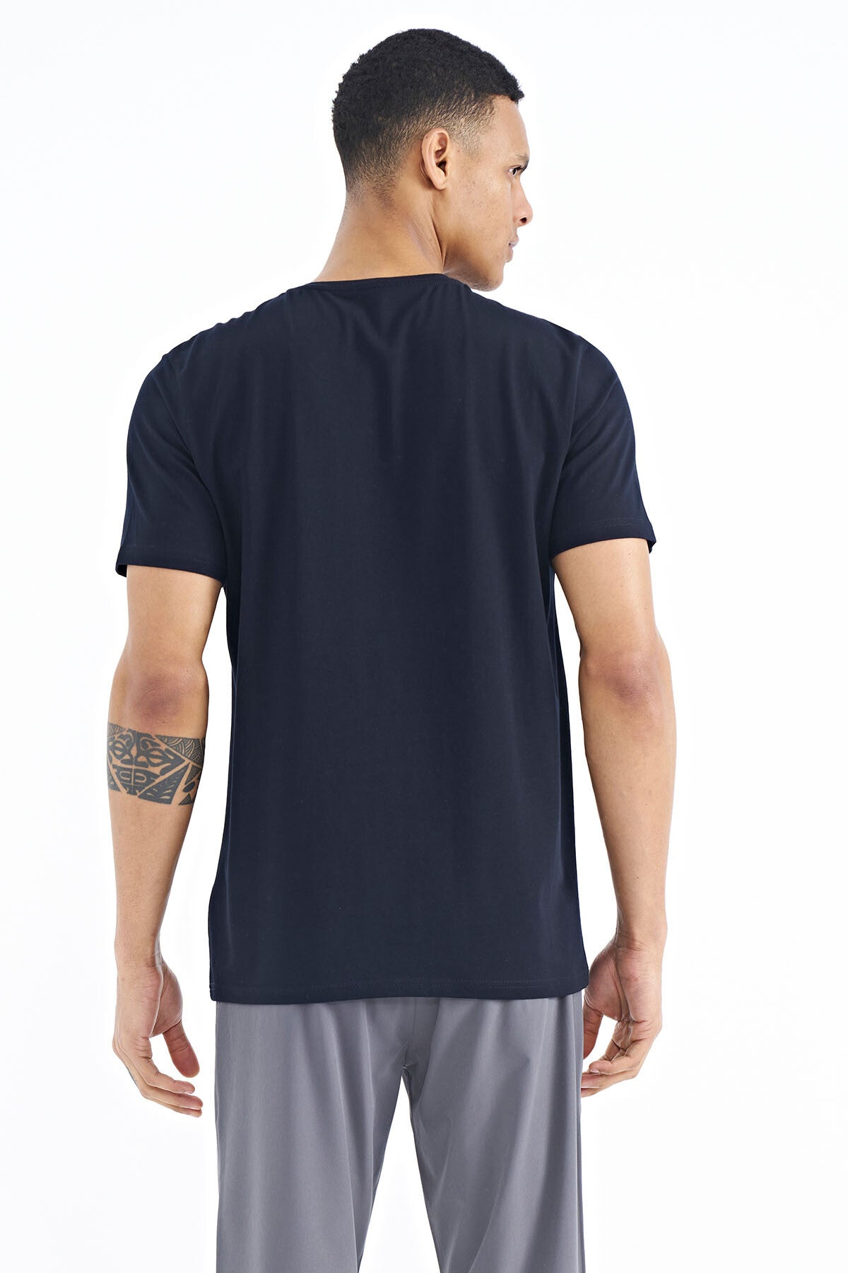 Navy Blue Printed Detailed O Collar Standard Fit Men's T-Shirt - 88214