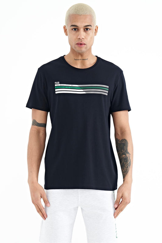 Navy Blue O Collar Men's T-Shirt - 88229