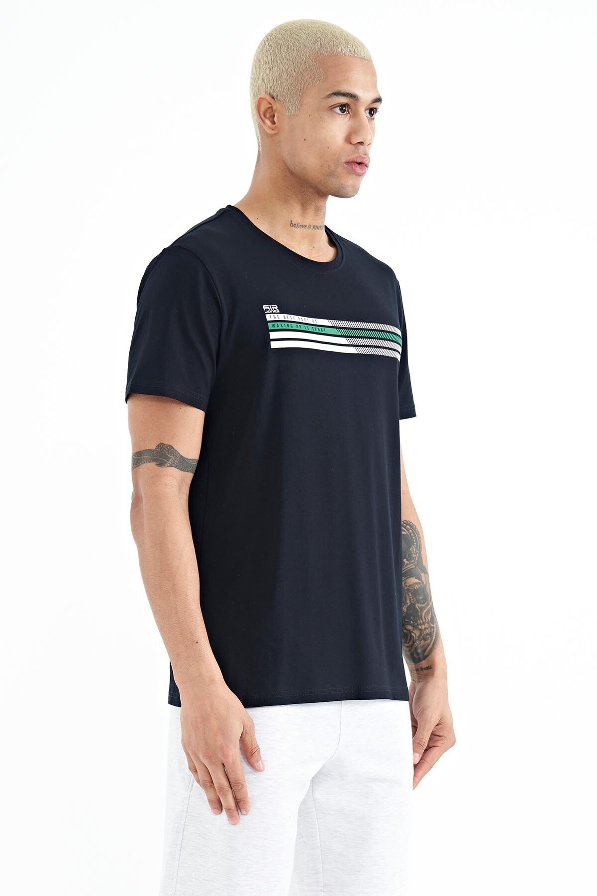 Navy Blue O Collar Men's T-Shirt - 88229