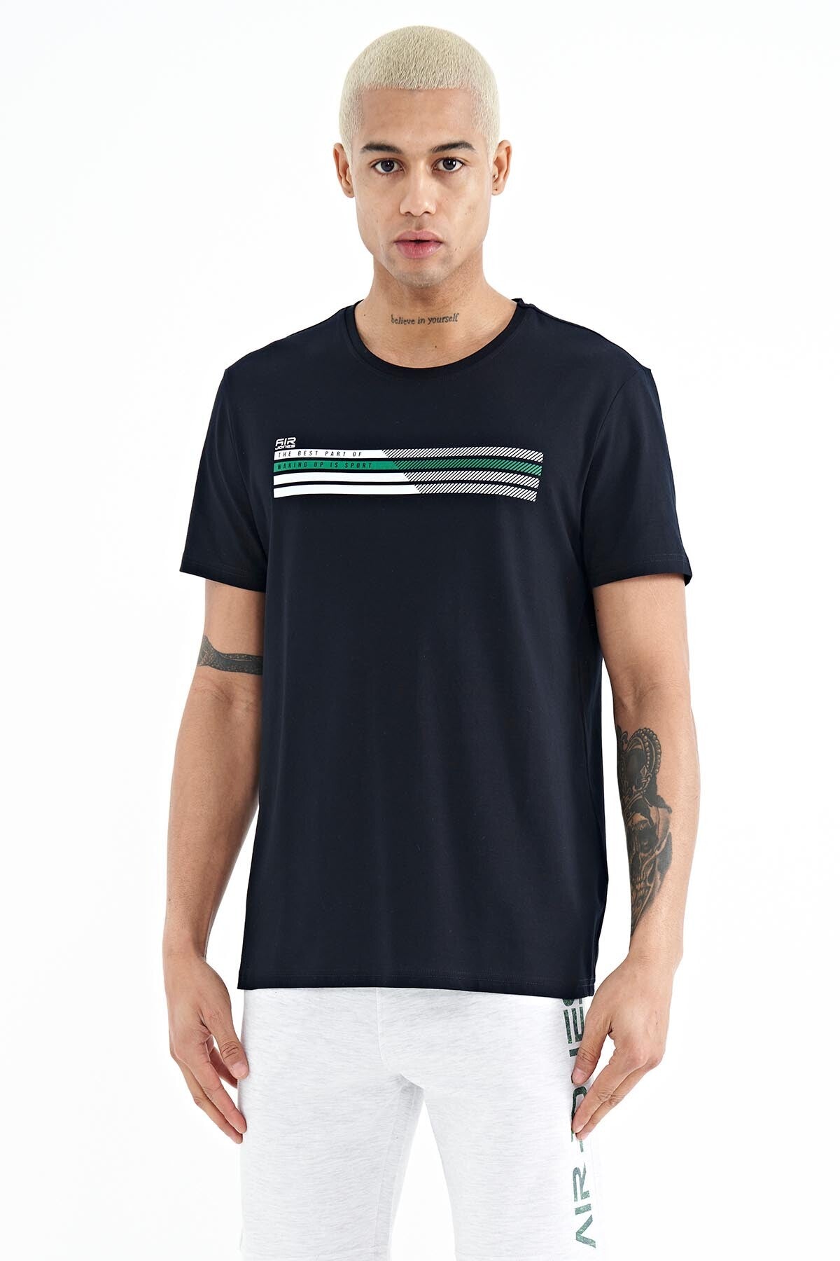 Navy Blue O Collar Men's T-Shirt - 88229