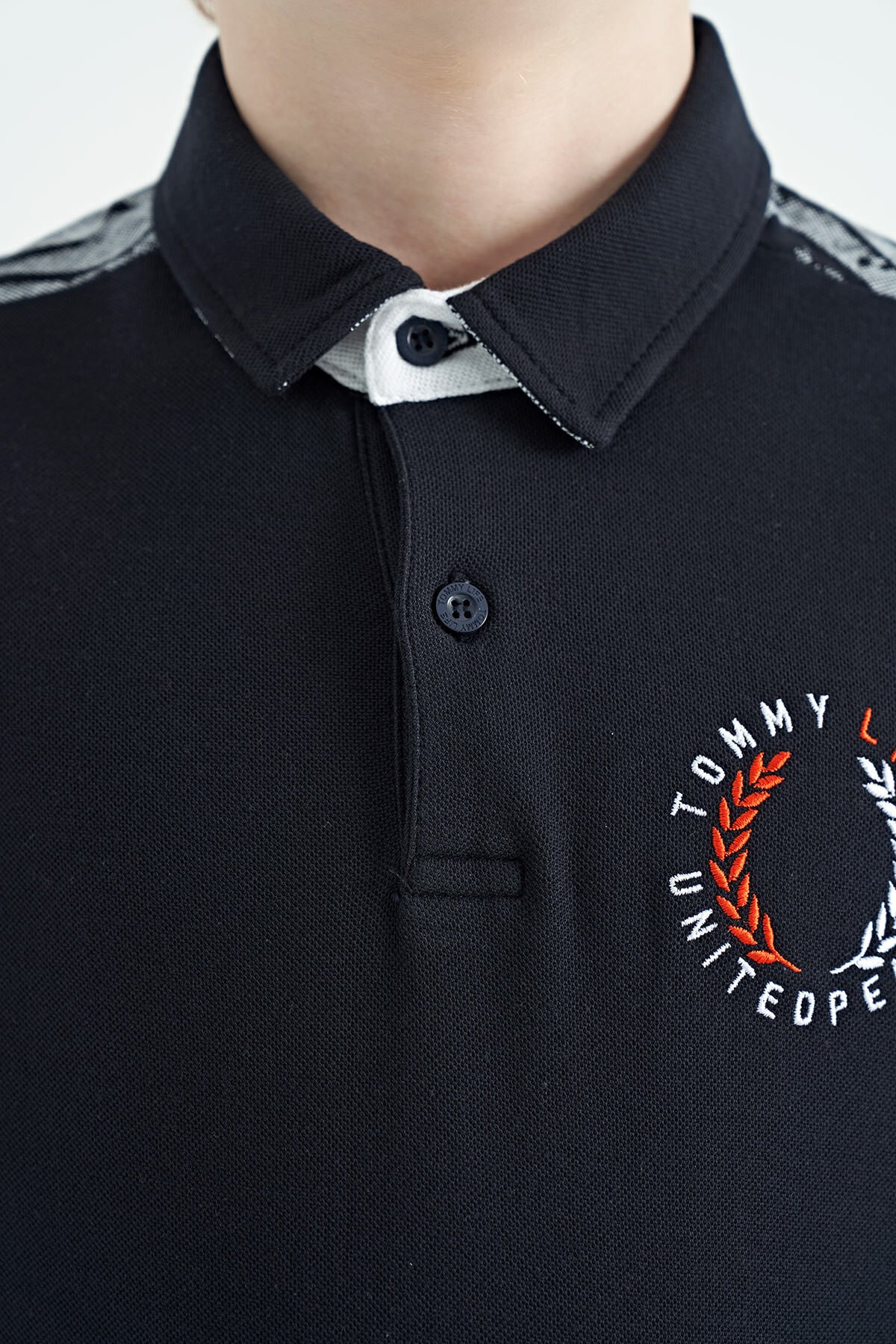 Navy Blue Print Detailed Polo Collar Standard Fit Boys' T-Shirt - 11166