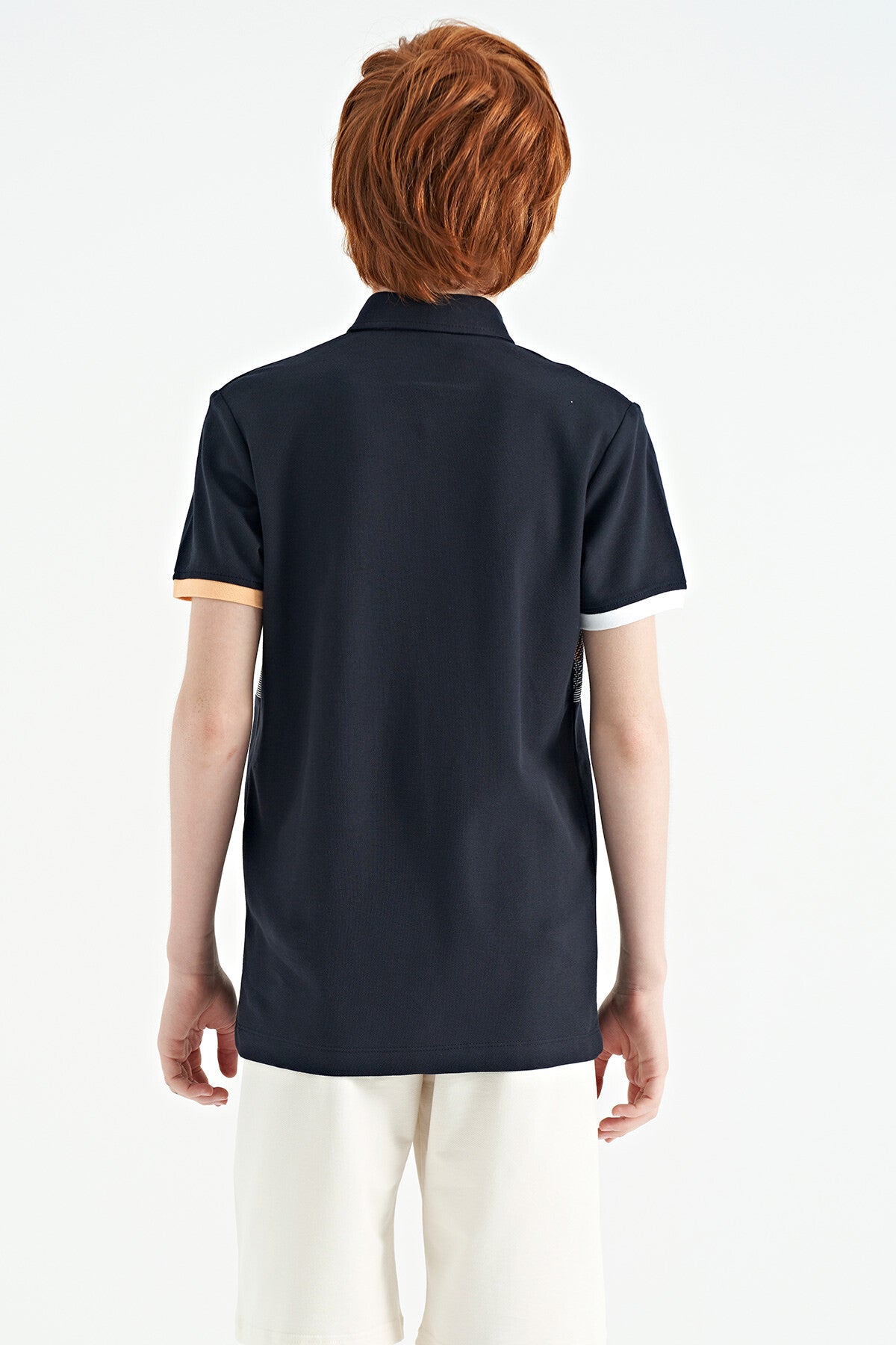 Navy Blue Printed Detailed Standard Fit Polo Collar Boys T-Shirt - 11101