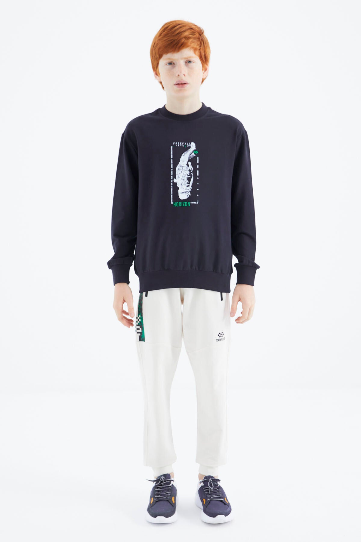 Navy Blue Printed Boys' Sweatshirt - 11174