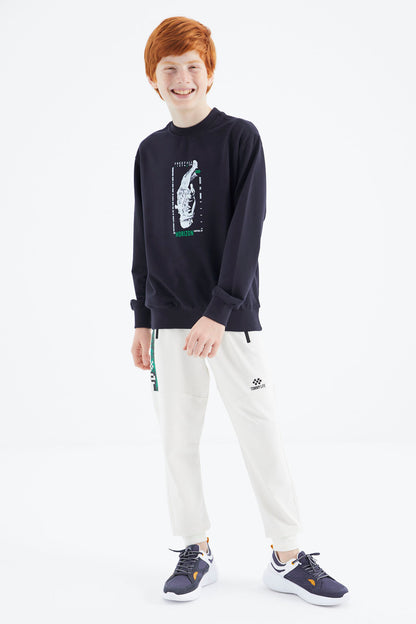 Navy Blue Printed Boys' Sweatshirt - 11174