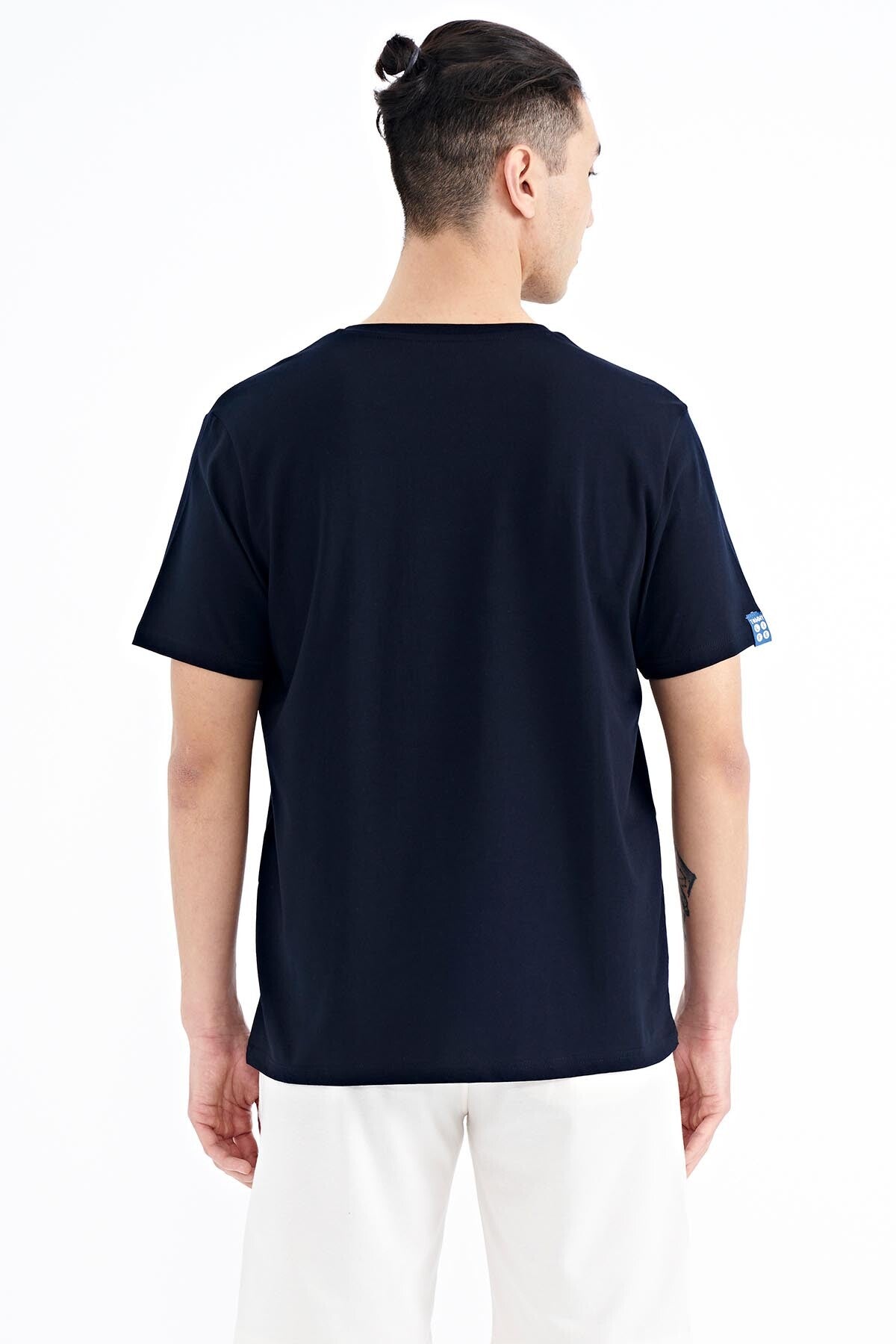 Navy Blue Printed O Collar Standard Fit Men's T-shirt - 88212