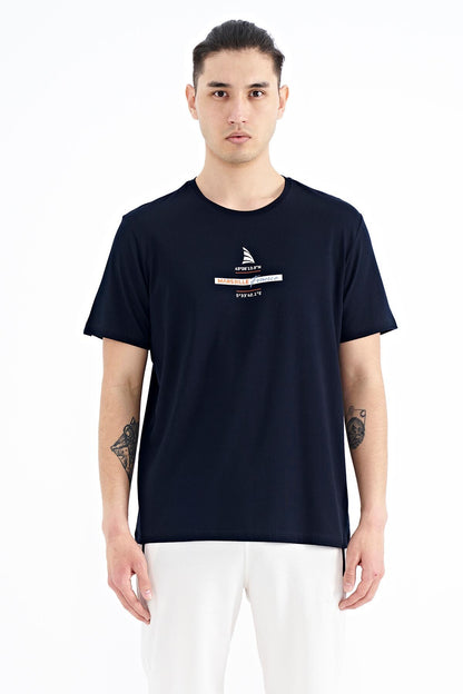 Navy Blue Printed O Collar Standard Fit Men's T-shirt - 88212