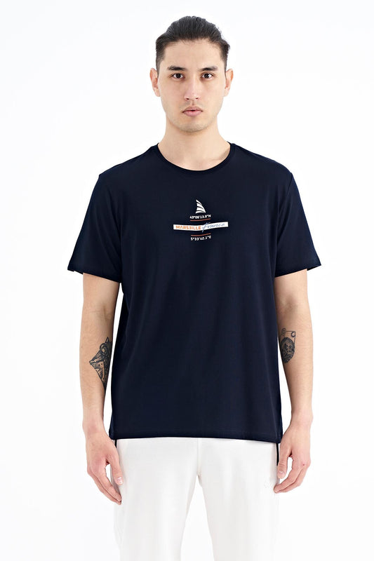 Navy Blue Printed O Collar Standard Fit Men's T-shirt - 88212