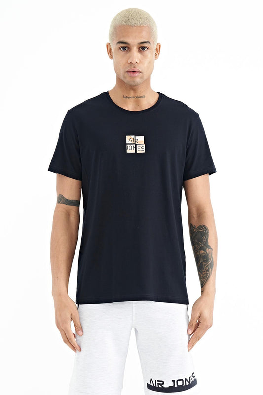 Navy Blue Printed Men's T-Shirt - 88222