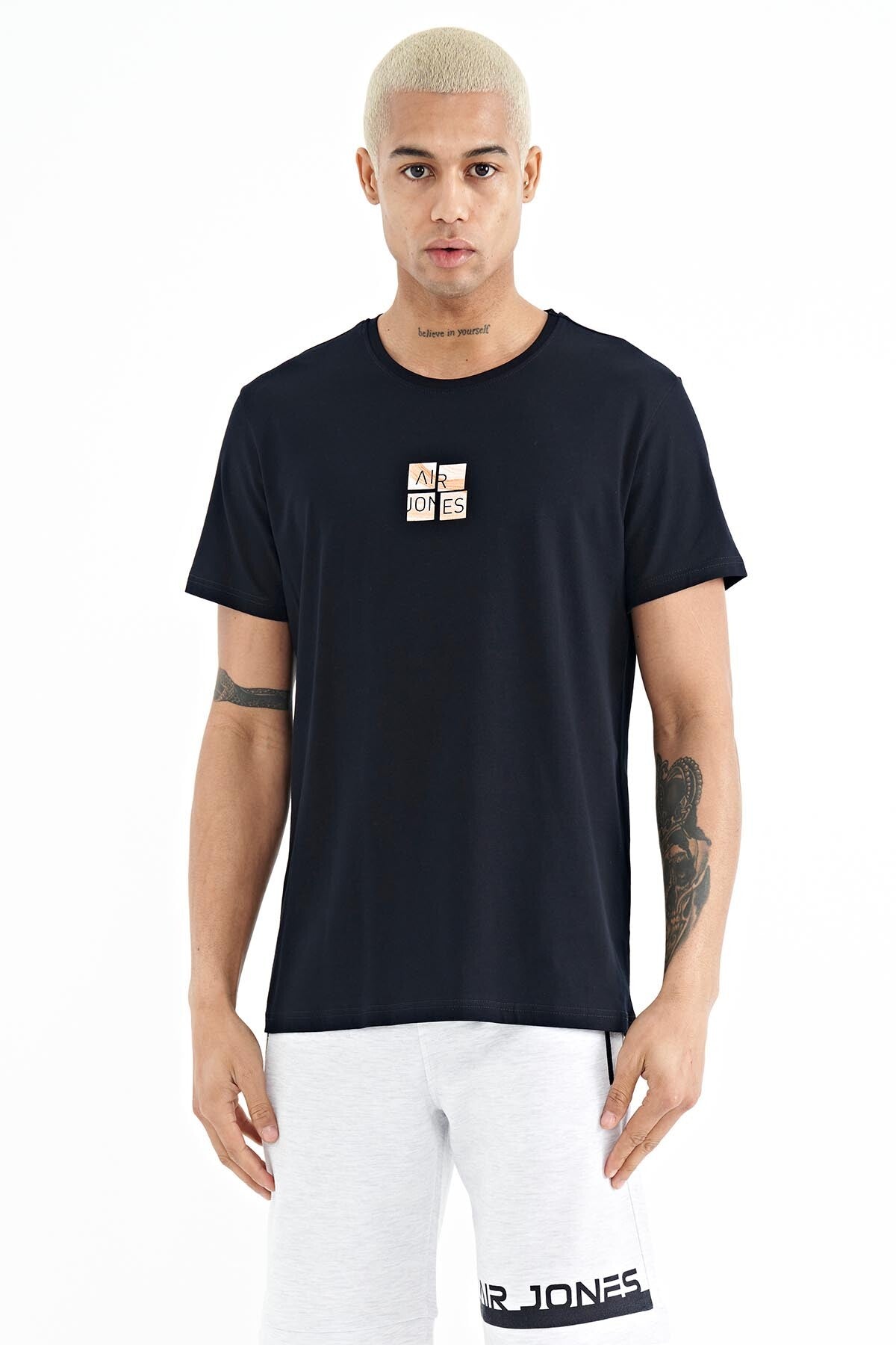 Navy Blue Printed Men's T-Shirt - 88222