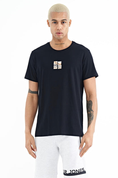 Navy Blue Printed Men's T-Shirt - 88222