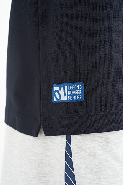 Navy Blue Pocket Detailed Printed Standard Fit Polo Collar Men's T-Shirt - 88241
