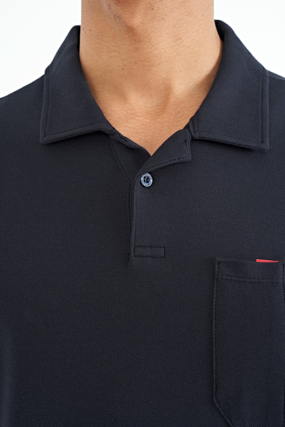 Navy Blue Pocket Detailed Printed Standard Fit Polo Collar Men's T-Shirt - 88241