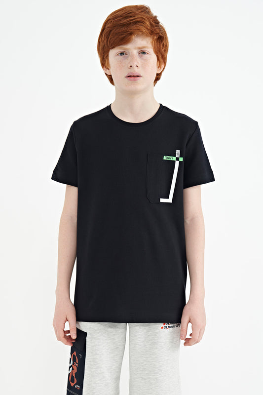 Navy Blue Detailed O Collar Standard Fit Boys' T-Shirt - 11120