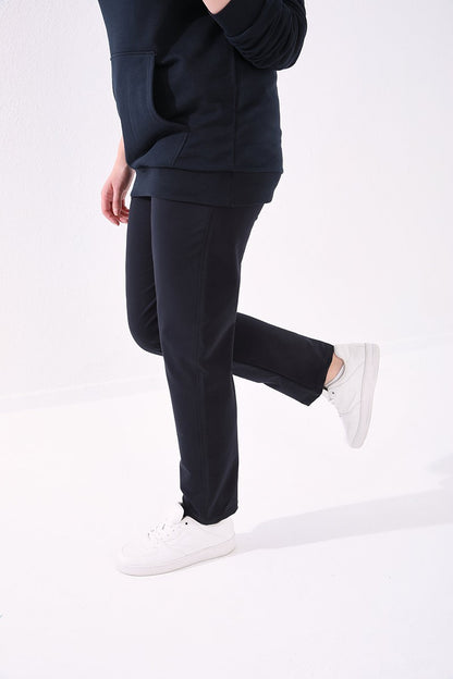 Navy Blue Cuffed Comfort Fit Classic Hem Women's Plus Size Tracksuit Bottom - 94014