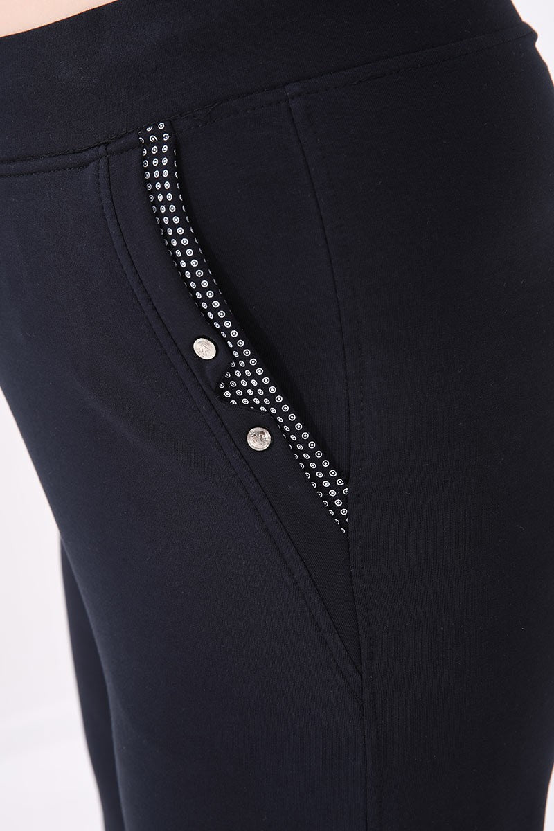 Navy Blue Cuffed Comfort Fit Classic Hem Women's Plus Size Tracksuit Bottom - 94014