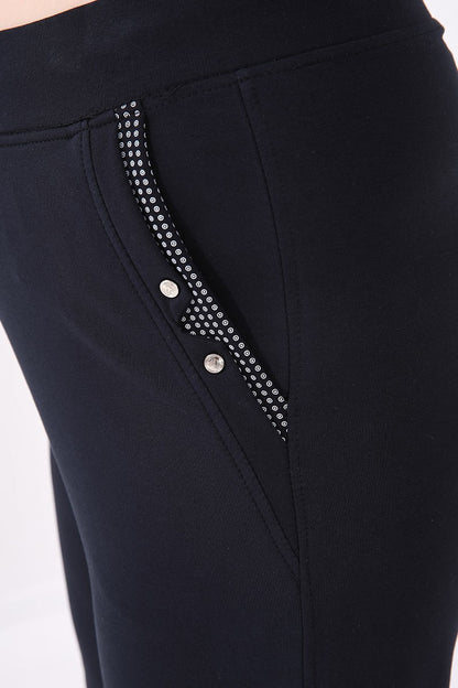 Navy Blue Cuffed Comfort Fit Classic Hem Women's Plus Size Tracksuit Bottom - 94014