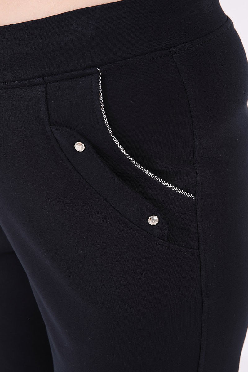 Navy Blue Cuffed Comfort Fit Classic Hem Women's Plus Size Tracksuit Bottom - 94017