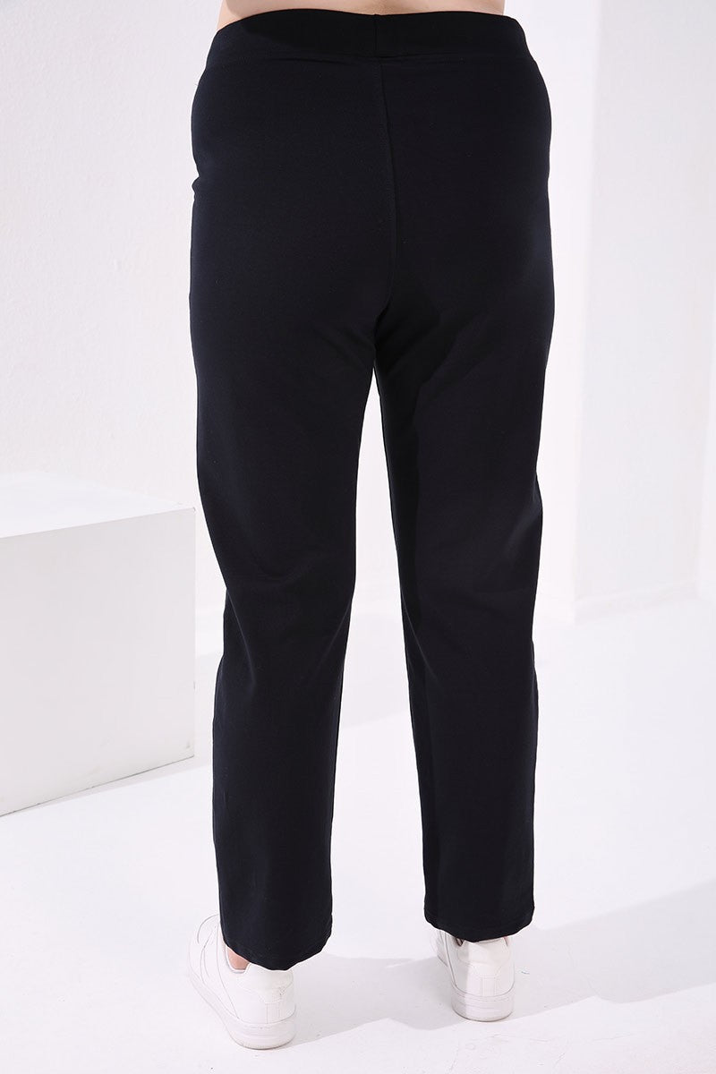 Navy Blue Cuffed Comfort Fit Classic Hem Women's Plus Size Tracksuit Bottom - 94017
