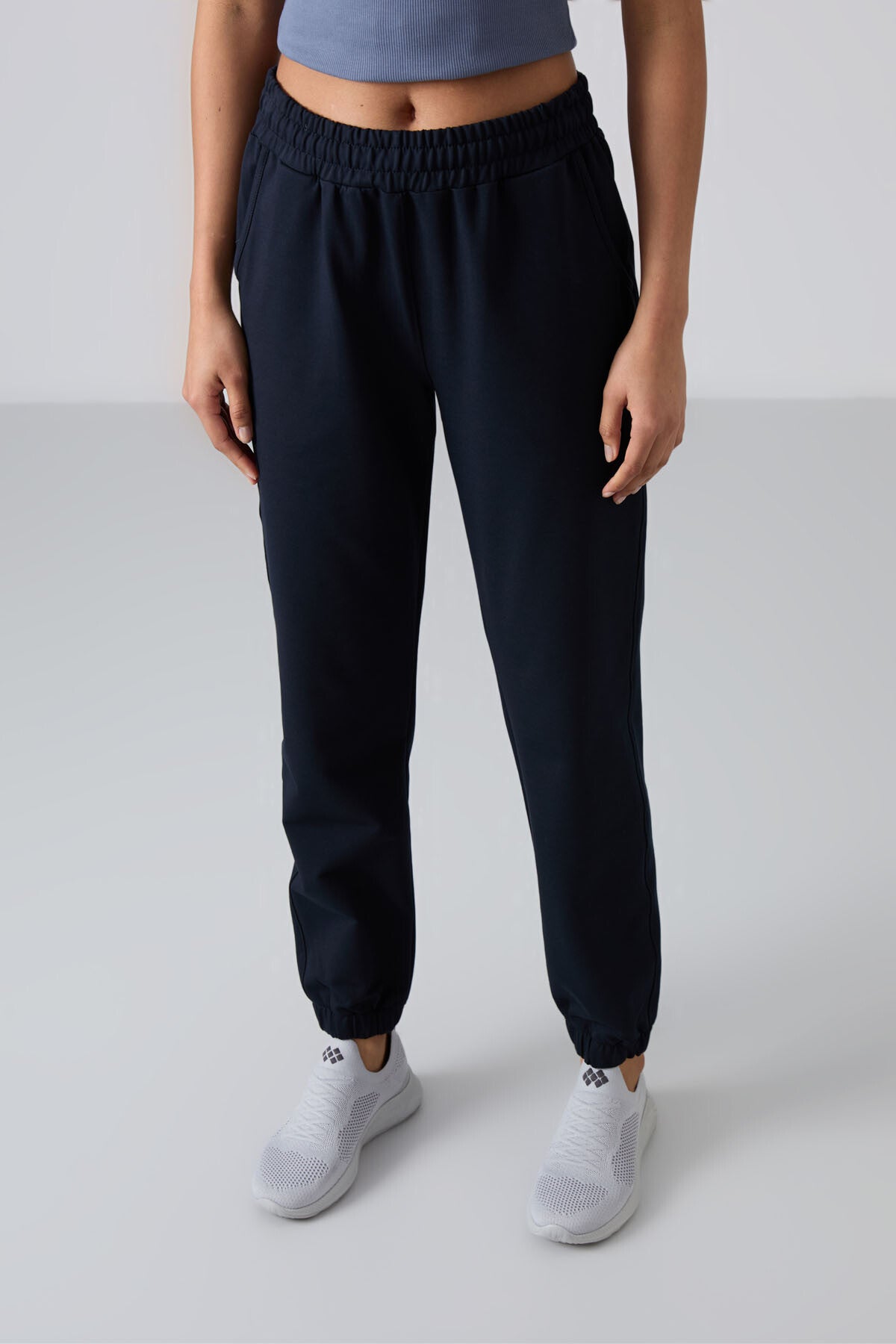 Navy Blue High Waist Comfort Fit Elastic Cuff Women's Tracksuit Bottom - 94583