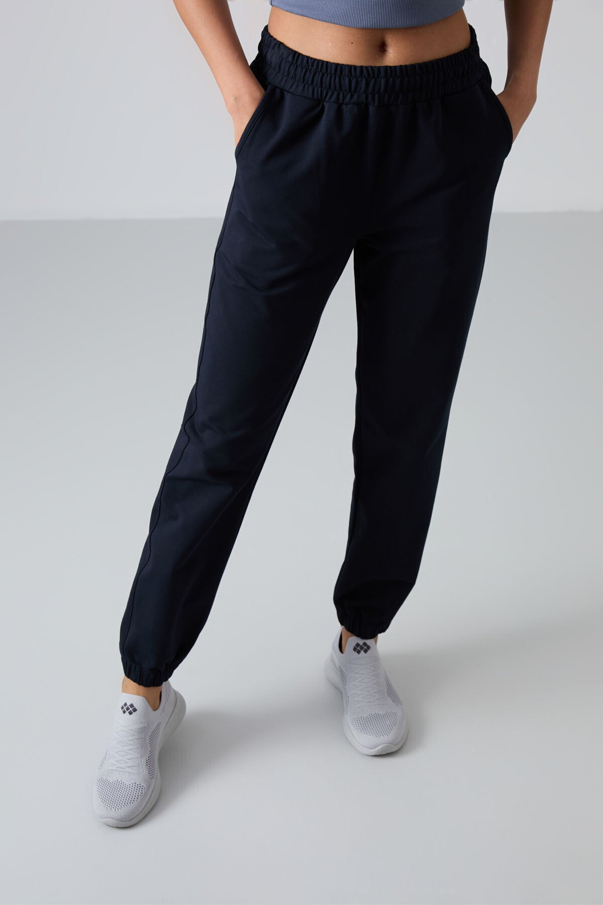 Navy Blue High Waist Comfort Fit Elastic Cuff Women's Tracksuit Bottom - 94583