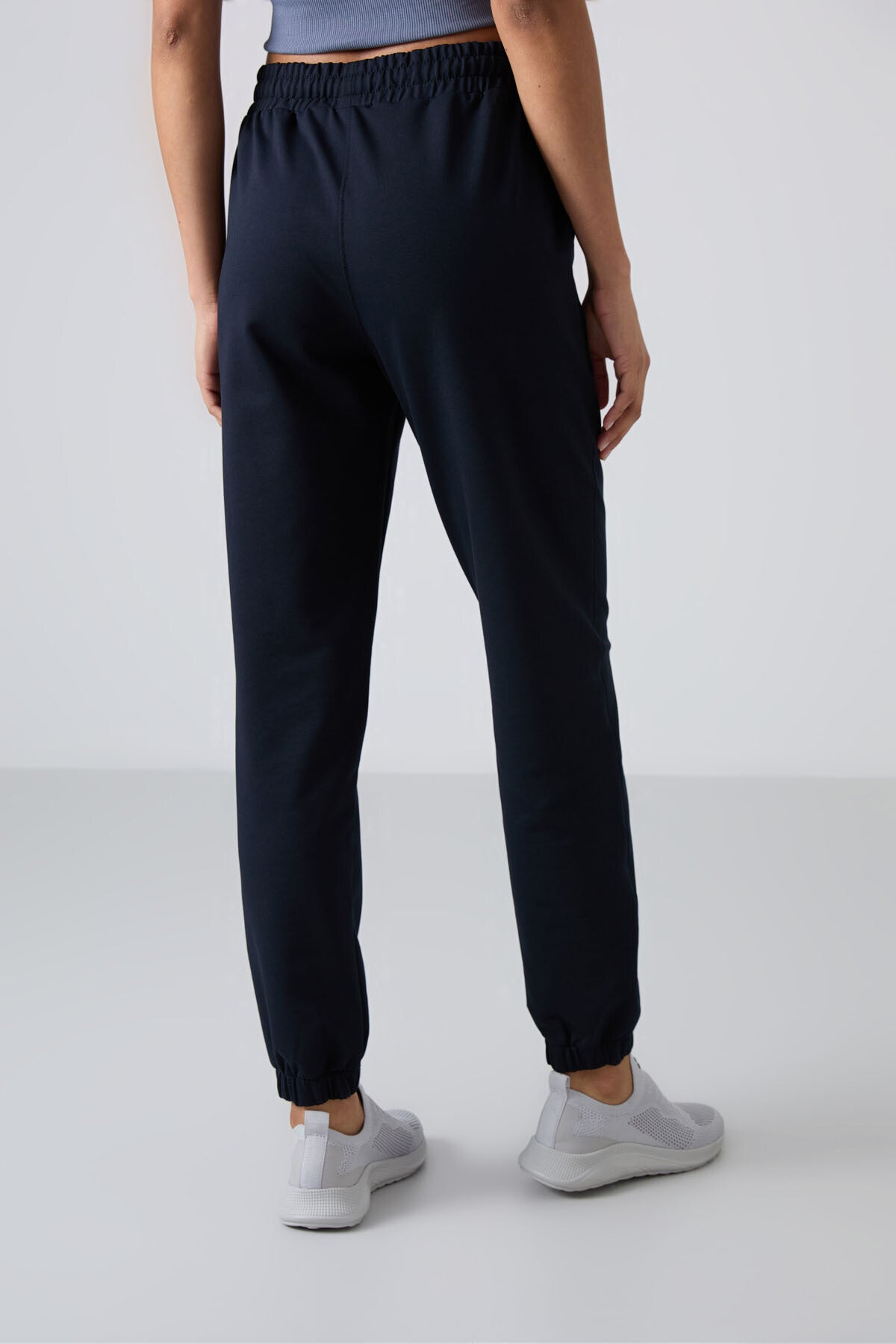 Navy Blue High Waist Comfort Fit Elastic Cuff Women's Tracksuit Bottom - 94583
