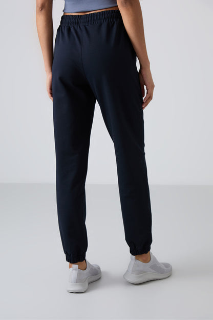 Navy Blue High Waist Comfort Fit Elastic Cuff Women's Tracksuit Bottom - 94583