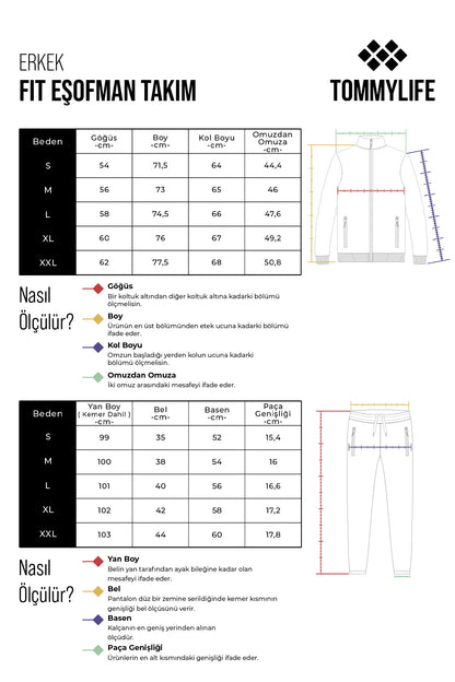 Navy Blue High Collar Two-Tone Standard Fit Cuff Men's Tracksuit Set - 85142