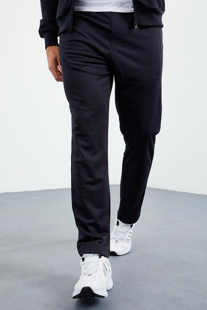 Navy Blue High Neck Zippered Standard Fit Classic Hem Men's Tracksuit Set - 85162