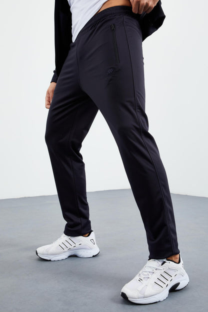 Navy Blue High Neck Zippered Standard Fit Classic Hem Men's Tracksuit Set - 85162