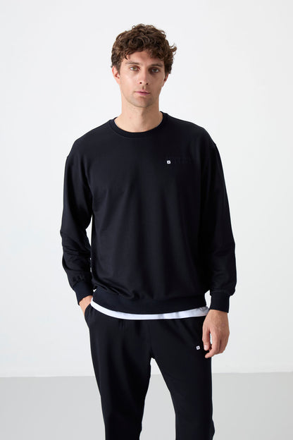 Navy Blue Casual O Neck Jogger Men's Oversize Tracksuit Set - 85120