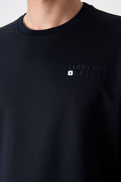 Navy Blue Casual O Neck Jogger Men's Oversize Tracksuit Set - 85120