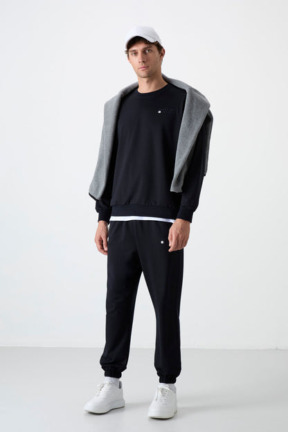 Navy Blue Casual O Neck Jogger Men's Oversize Tracksuit Set - 85120