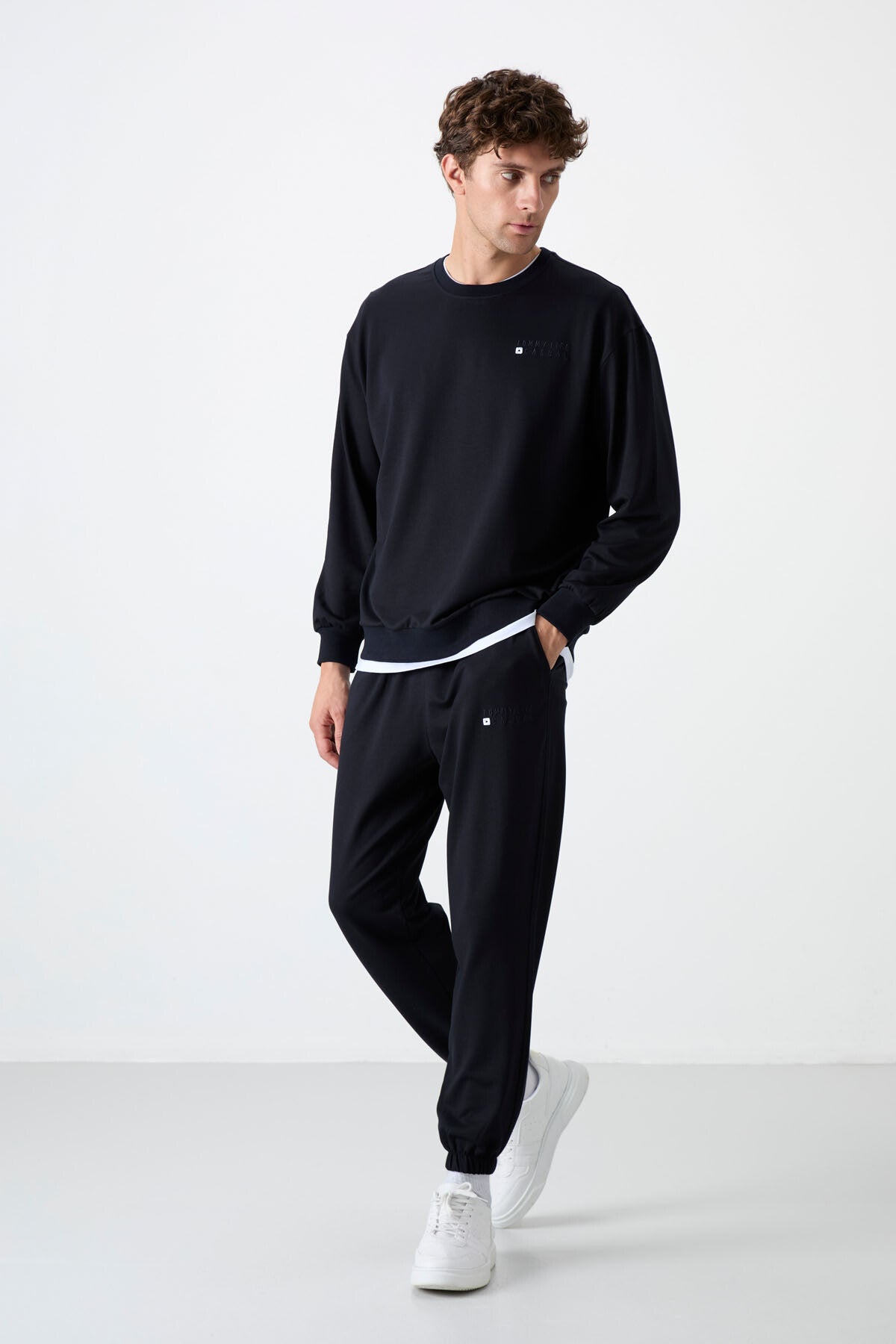 Navy Blue Casual O Neck Jogger Men's Oversize Tracksuit Set - 85120