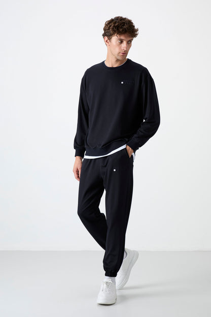 Navy Blue Casual O Neck Jogger Men's Oversize Tracksuit Set - 85120