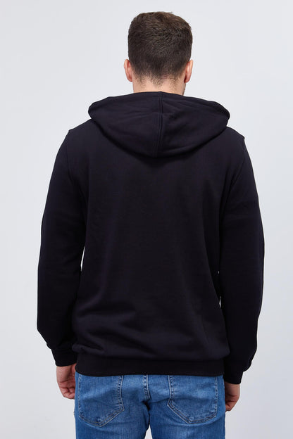 Navy Blue Geometric Print Standard Fit Men's Hooded Sweatshirt - 87870