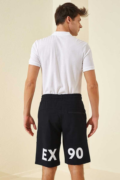 Navy Blue Printed Standard Fit Men's Shorts - 81142