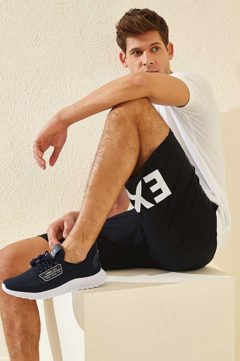 Navy Blue Printed Standard Fit Men's Shorts - 81142