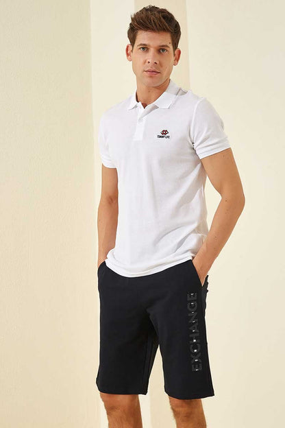 Navy Blue Printed Standard Fit Men's Shorts - 81142