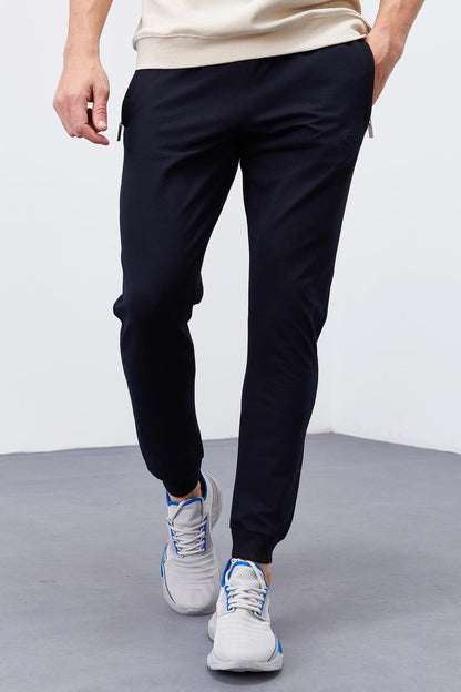 Navy Blue Zipped Waistband Jogger Men's Tracksuit Bottom - 84343
