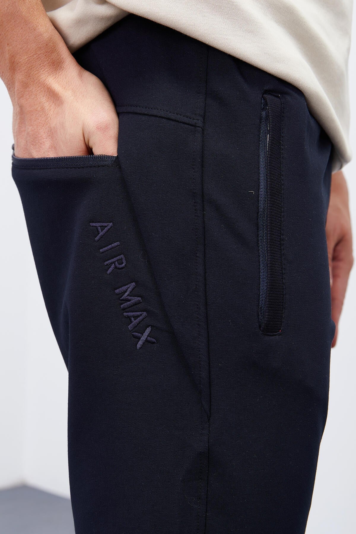 Navy Blue Zipped Waistband Jogger Men's Tracksuit Bottom - 84343