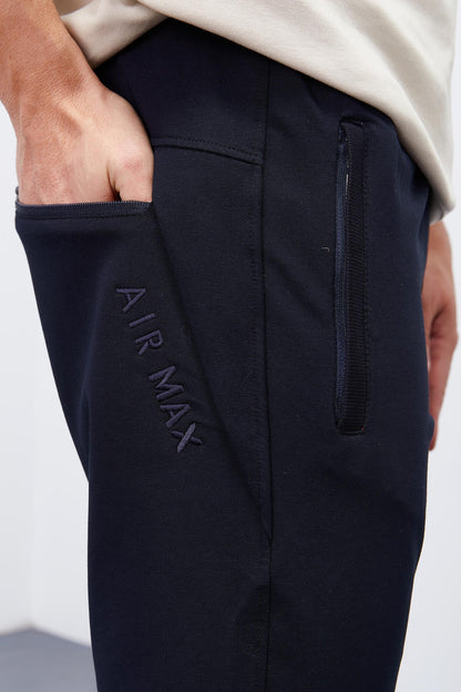 Navy Blue Zipped Waistband Jogger Men's Tracksuit Bottom - 84343