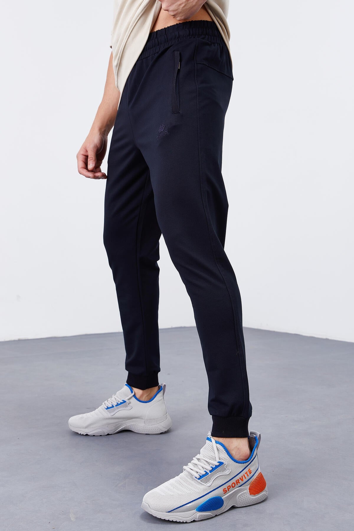 Navy Blue Zipped Waistband Jogger Men's Tracksuit Bottom - 84343