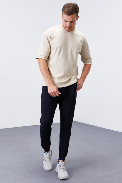 Navy Blue Zipped Waistband Jogger Men's Tracksuit Bottom - 84343