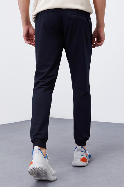 Navy Blue Zipped Waistband Jogger Men's Tracksuit Bottom - 84343