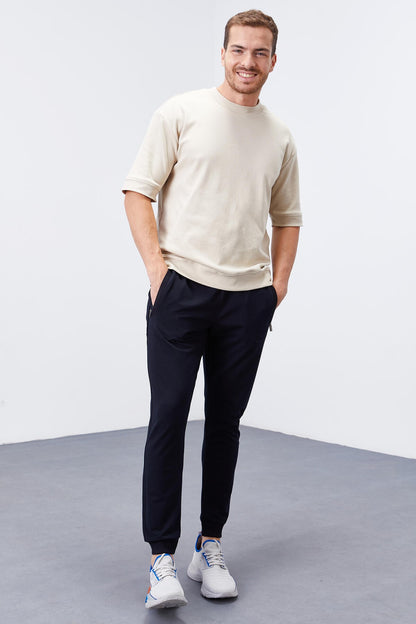Navy Blue Zipped Waistband Jogger Men's Tracksuit Bottom - 84343
