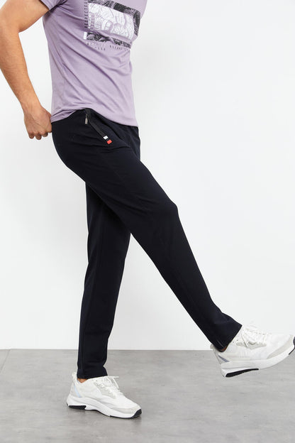 Navy Blue Zippered Hem Classic Fit Men's Tracksuit Bottom - 84649